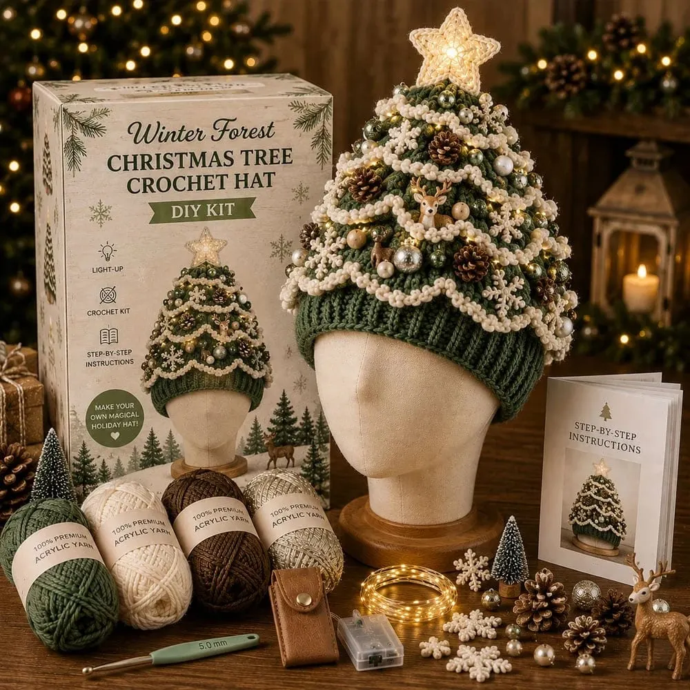 Winter Forest crochet tree hat