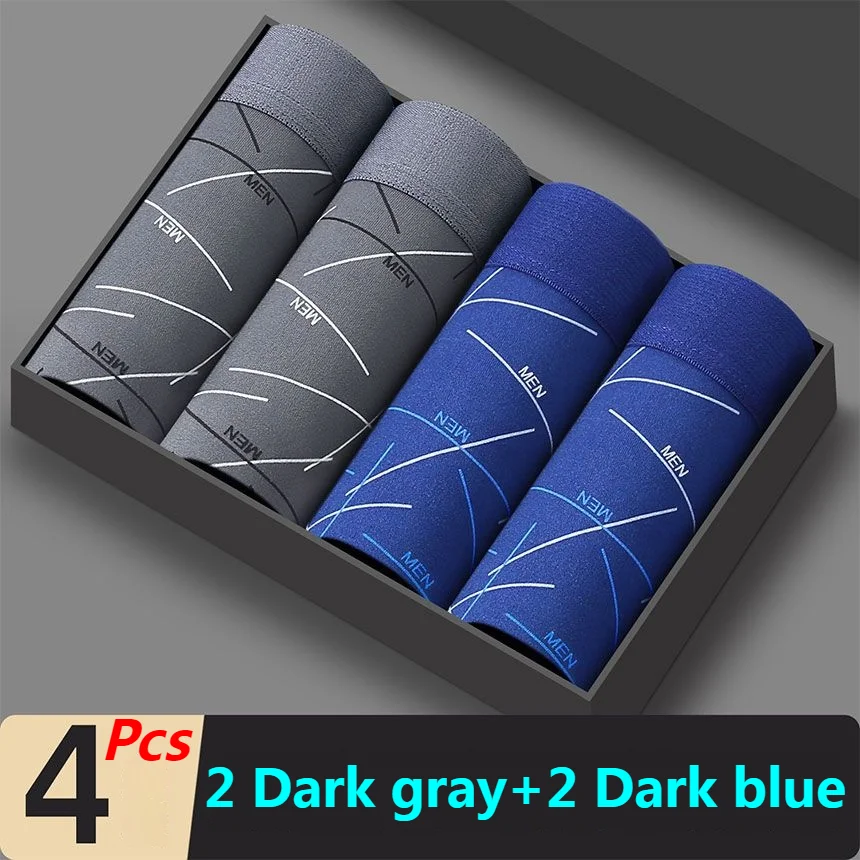 Aonga 4Pcs Men's Boxer U Convex Printed Underpants Male Fashion Comfortable Shorts Panties Man Solid Breatable Underwear 45-95kg aonga