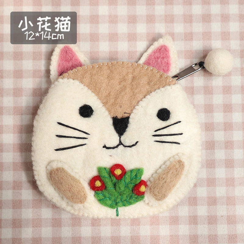 Unisex Animal Cartoon Wool Felt Zipper Coin Purses