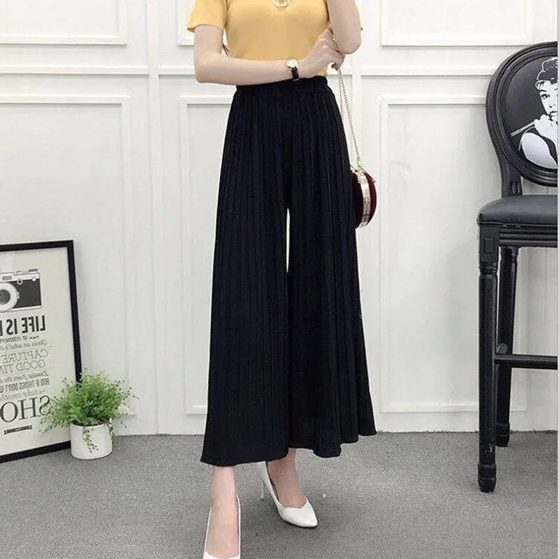 Mongw Fold Pleated Pants Trousers For Women Bottoms 2019 Summer Casual High Waist Students Wide Leg Pants Female Pantalon Mujer