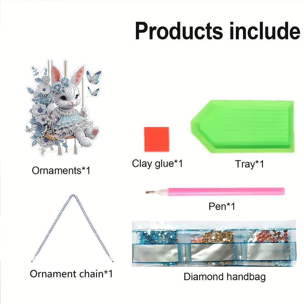 Easter Bunny Swing Diamond Art Hanging Pendant DIY Diamond Painting Dots Pendant