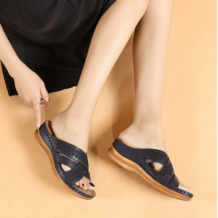 Letclo™  Summer Comfortable Soft Leather Wedge Slide Sandal letclo Letclo