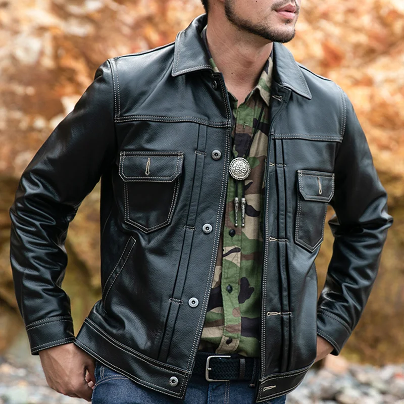 Vintage Casual Versatile Lapel Leather Black Jacket