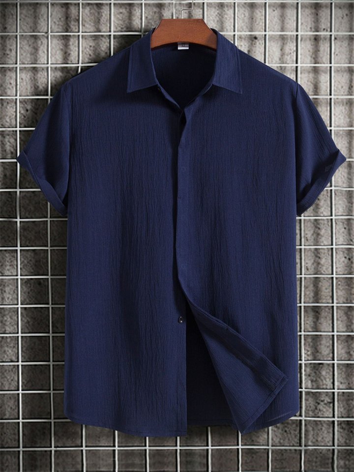 Summer New Men's Short-sleeved Shirt Loose Solid Color Buttons Short-sleeved Shirt Cotton Linen Shirt