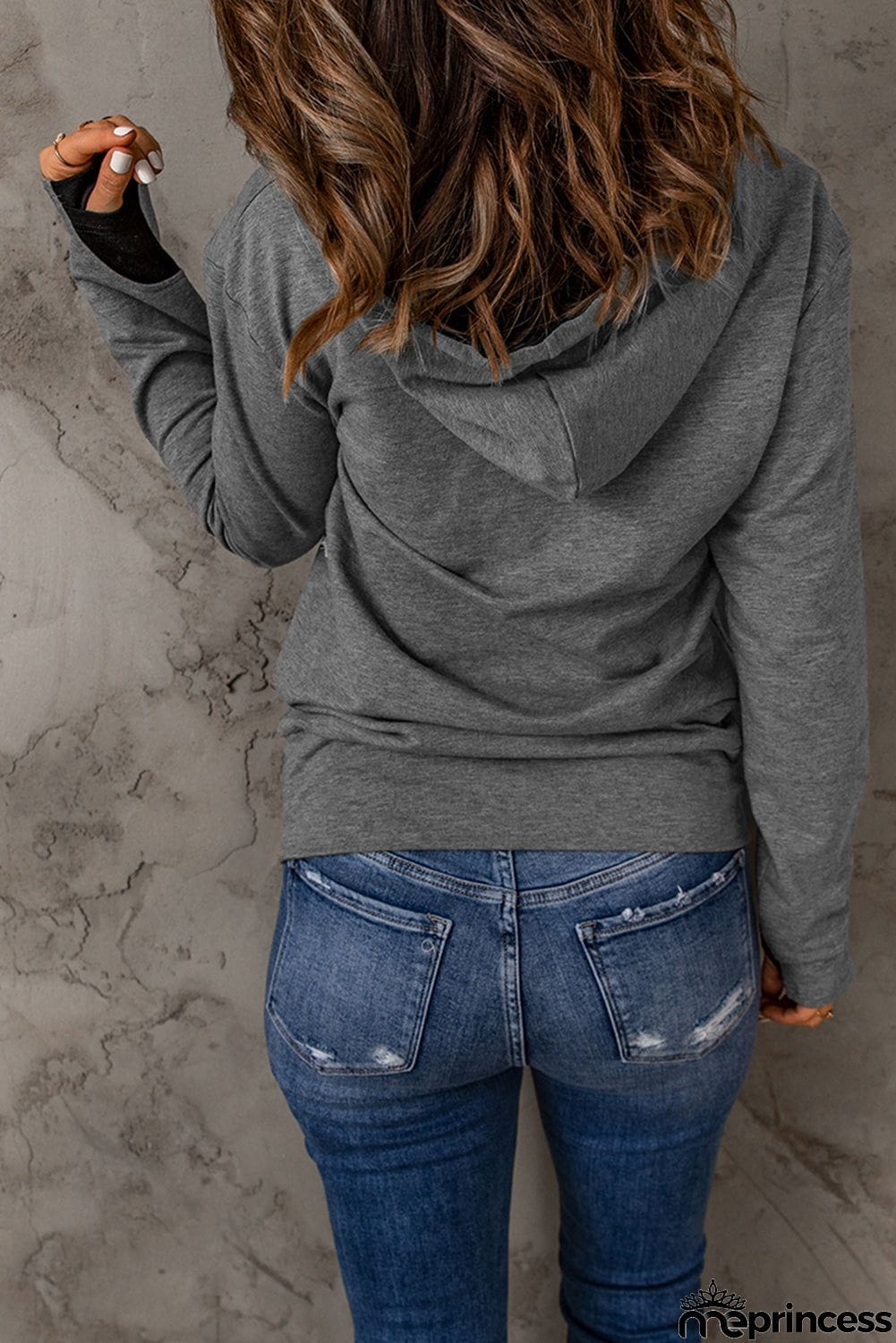Gray Thumbhole Sleeve Hoodie