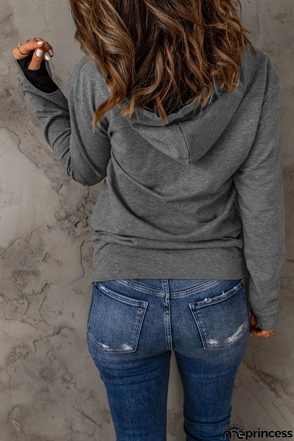 Gray Thumbhole Sleeve Hoodie
