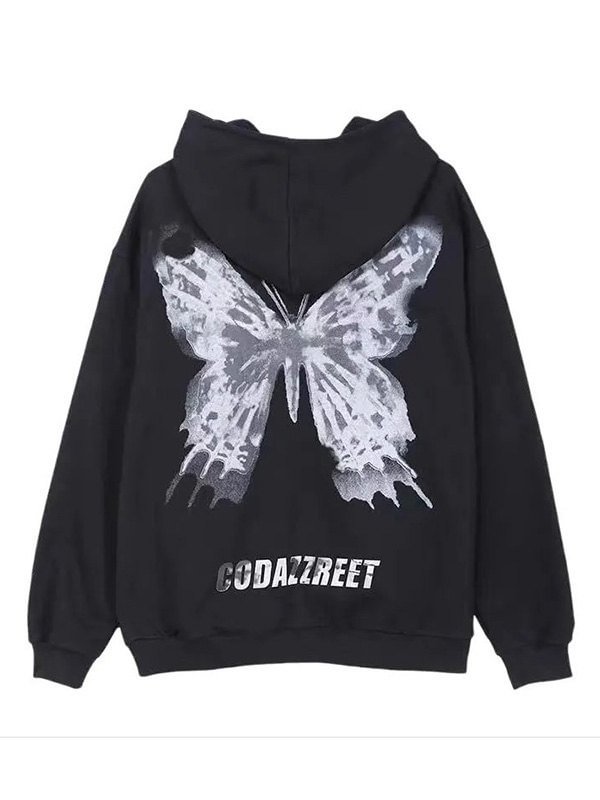 Y2K Zipper Butterfly Print Hoodie-luchamp:luchamp