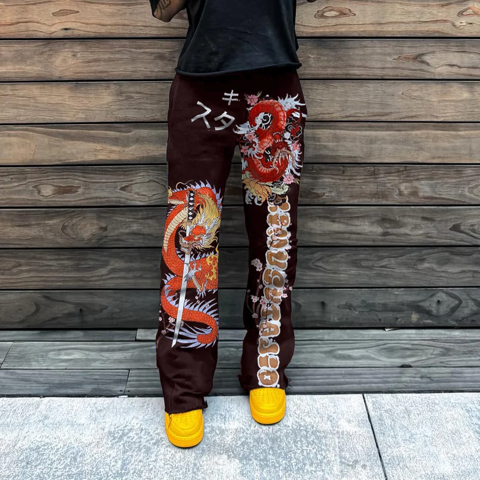 Fashionable retro printed casual trousers