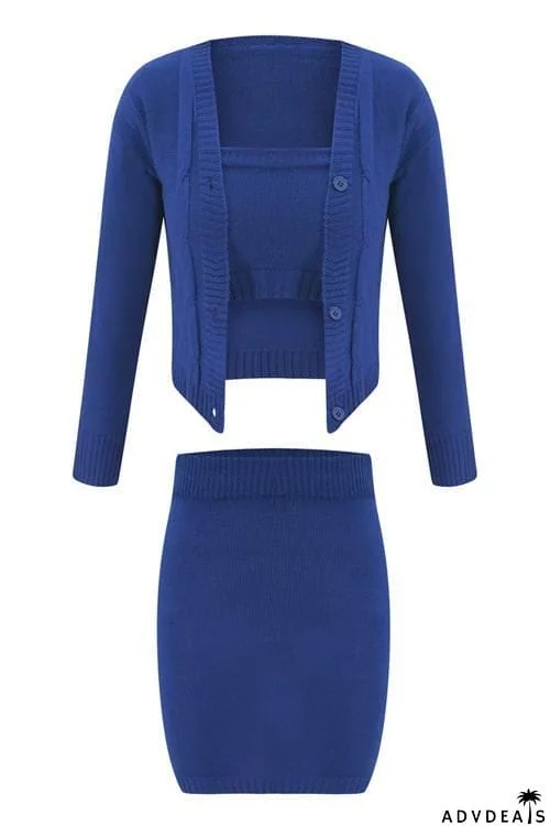 Button Cardigan Skirts Set