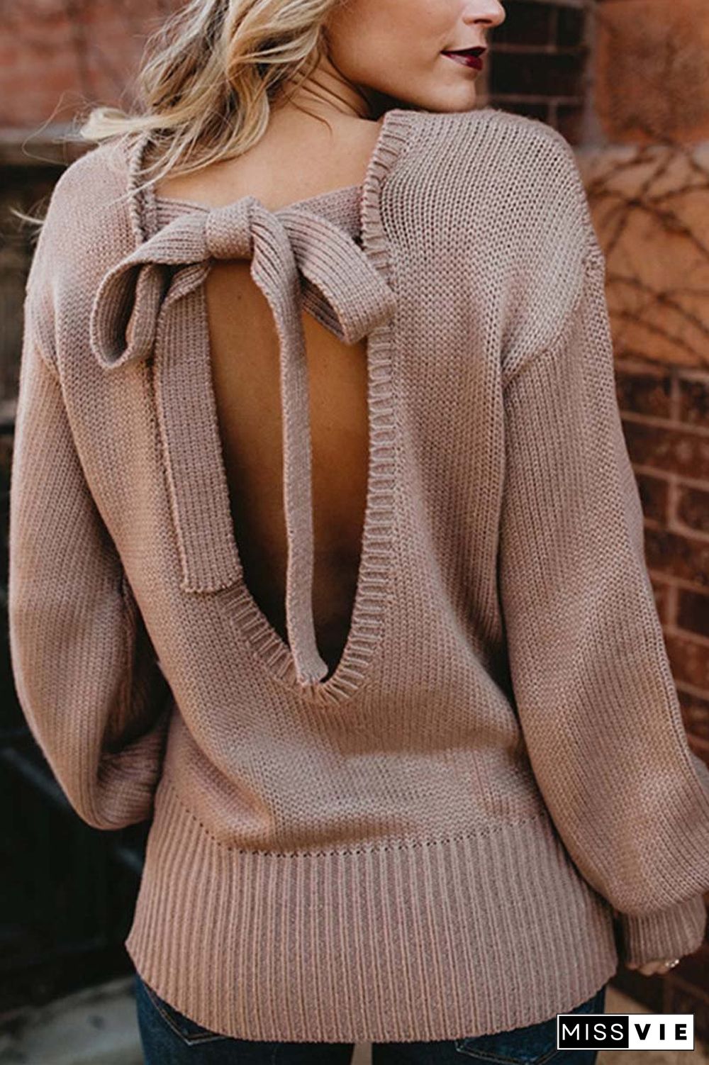 Comfy Backless Lace-Up Bandage Sweater