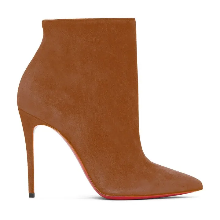 100mm Women's Closed Pointed Toe Stilettos Red Soles Ankle Boots Suede-vocosishoes