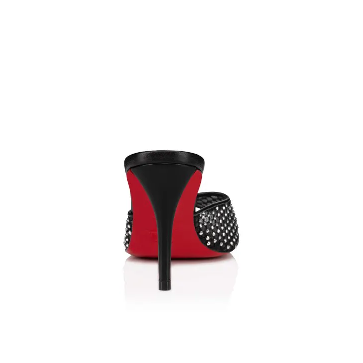 100mm Women's Sandals Pointed Toe Diamonds Mules Red Bottom Heels Slip on Stilettos-vocosishoes