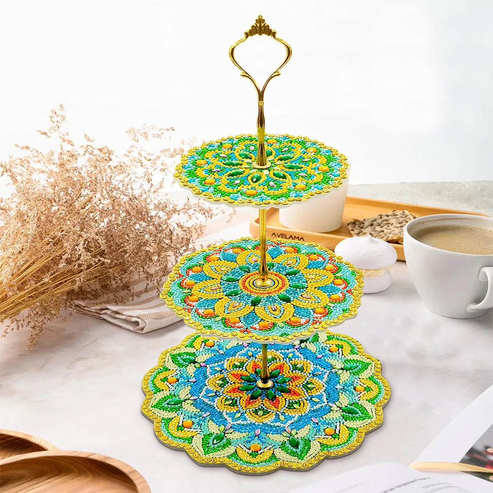 DIY 3-Tiered Mandala Acrylic Diamond Painting Serving Tray for Coffee Table Serving Serving Food