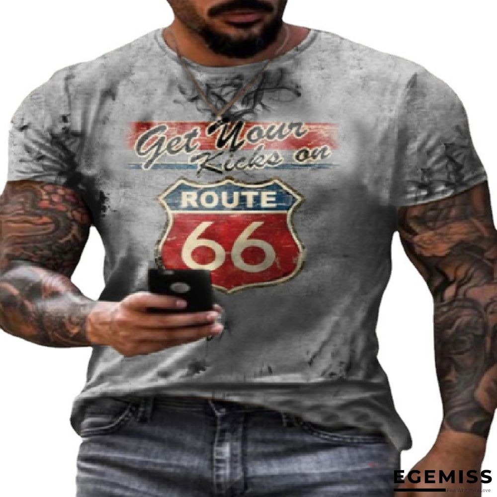 Casual 66 Digital Printed Short-sleeved T-shirt with Loose Collar | EGEMISS