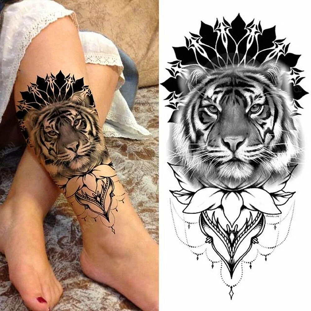 Sdrawing Tiger Manipulator Temporary Tattoo Sticker Waterproof Skull Flower Compass Eagle Deer Body Arm Sleeve Fake Totem Women Man