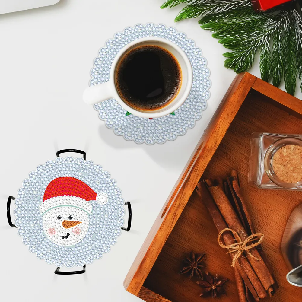 DIY Acrylic Diamond Coaster Set Christmas Style (8 Piece Set 1 Rack)