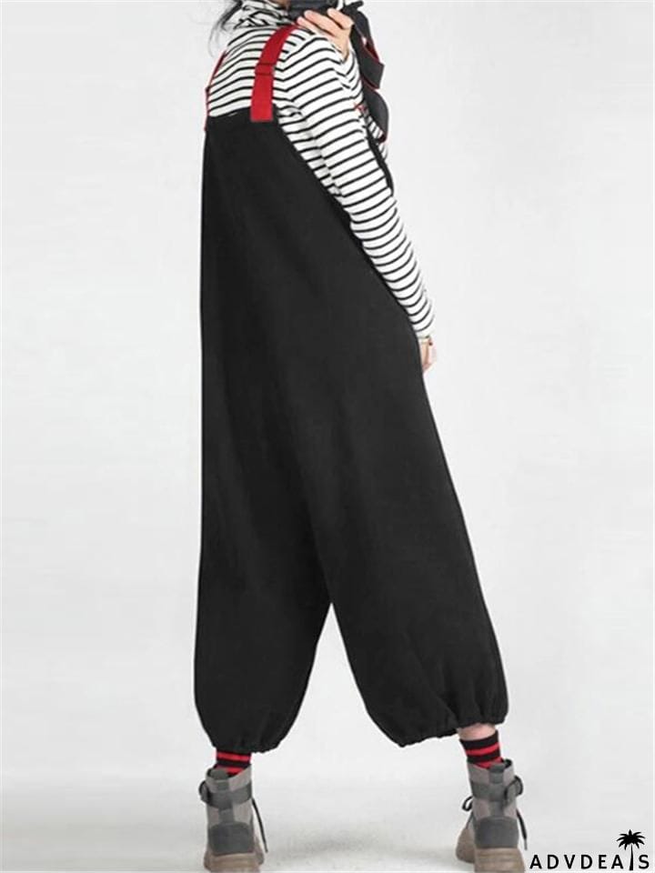 Casual Style Side Pocket Elastic Cuff Strappy Overalls