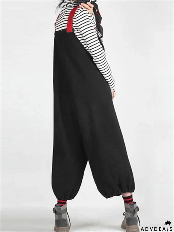 Casual Style Side Pocket Elastic Cuff Strappy Overalls