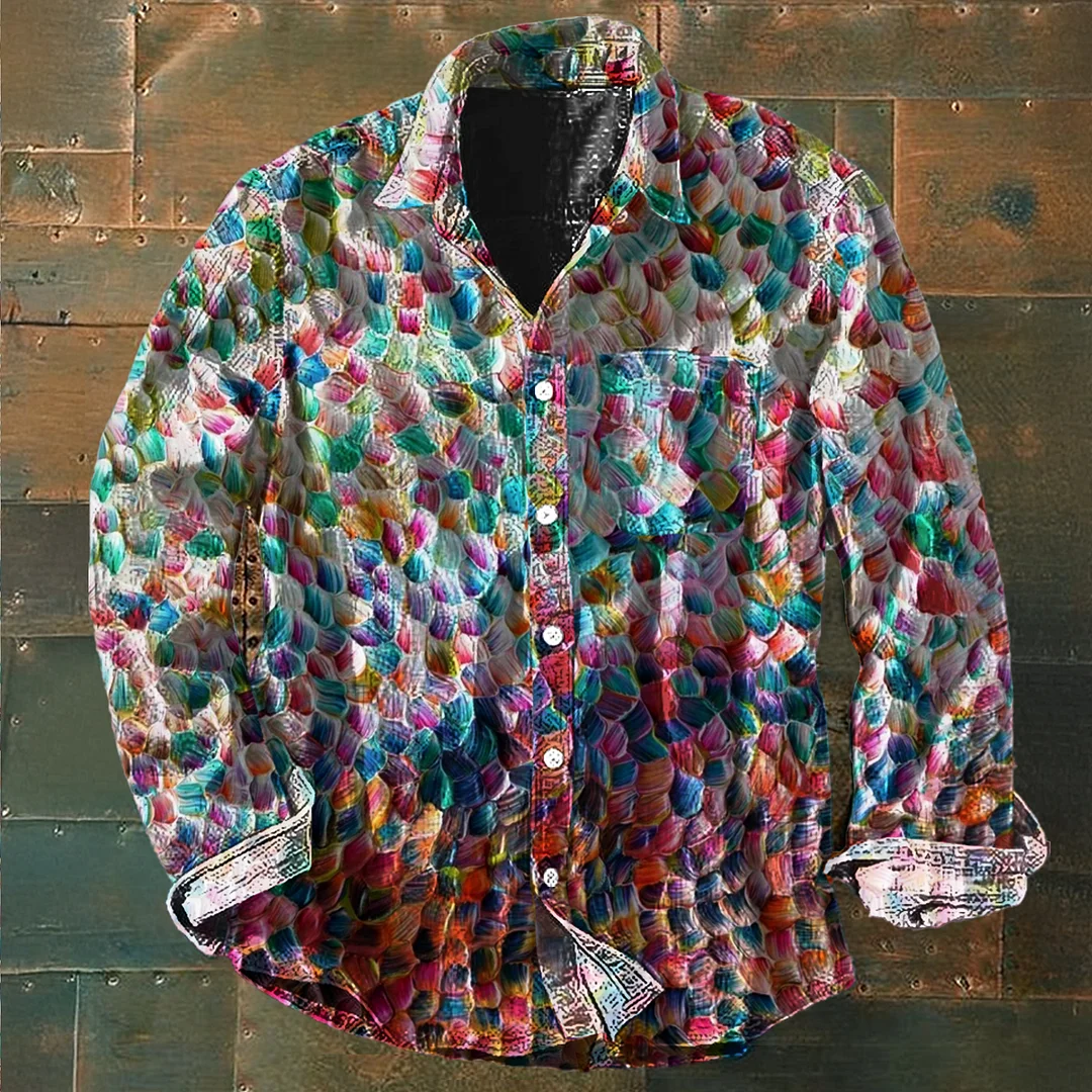 Expressive Brushstroke Pattern Vibrant Casual Shirt