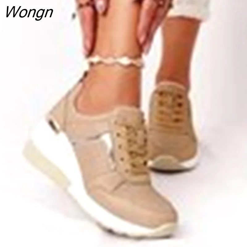 Wongn Women Sneakers Lace-Up Wedge Sports Shoes Women's Vulcanized Shoes Casual Platform Ladies Sneakers Comfy Females Footwear туфли