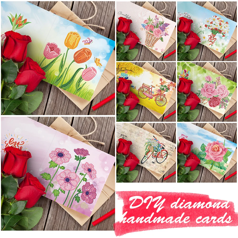 8pcs Diamond Painting Greeting Thanks Cards Special Shaped Drill(15*15cm)