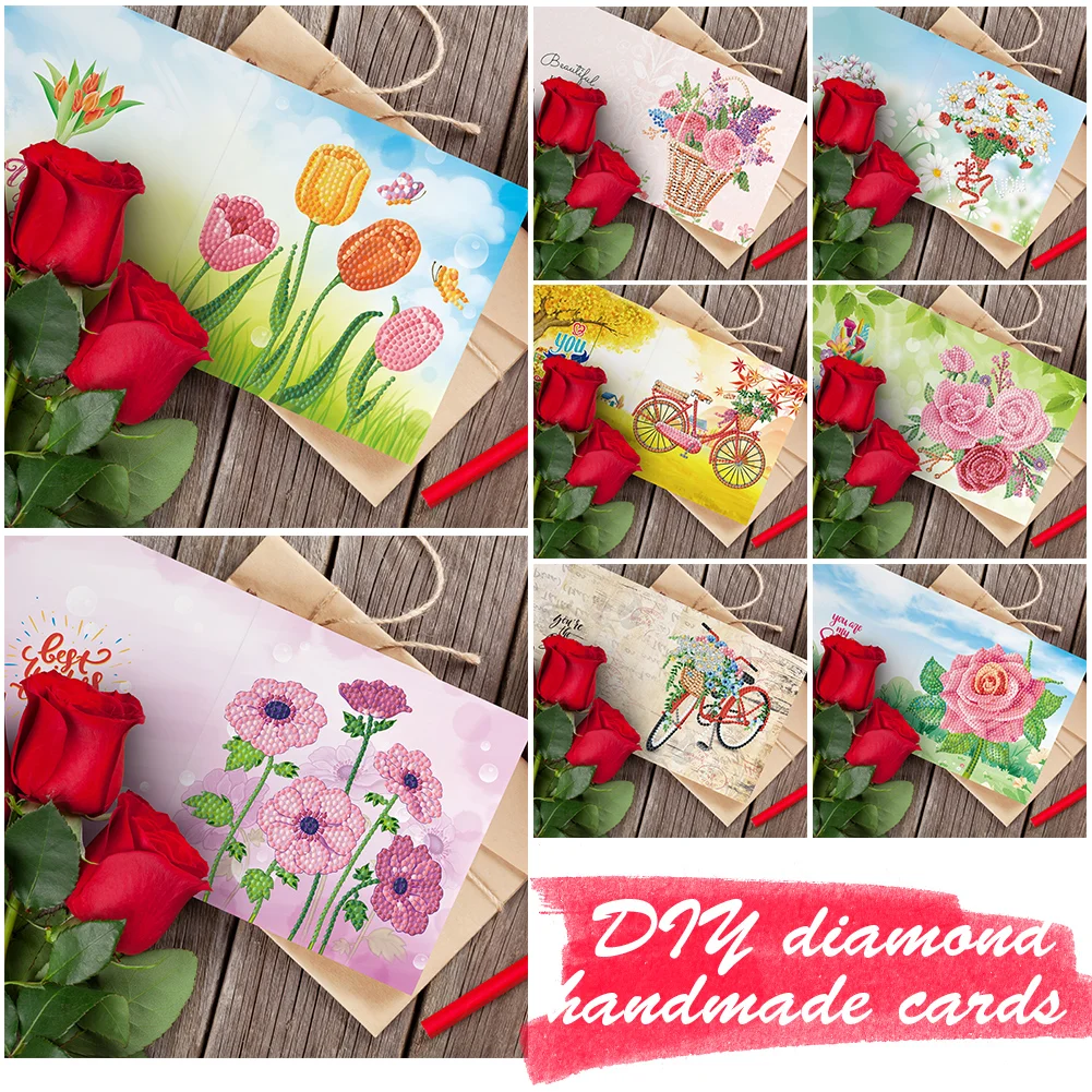8pcs Diamond Painting Greeting Thanks Cards Special-shaped Drill
