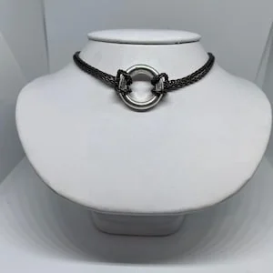 pornhint Pornhint Sterling silver captive ring choker for submissive, slave, or little day collar.   Black and polished silver, or all polished silver options