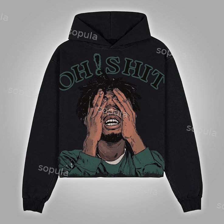 Sopula Vintage 'oh Shit' Portrait Graphic Casual Pocketless Hoodie - SOPULA