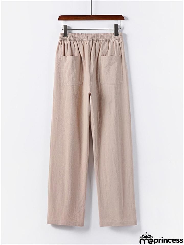 Men's Plus Size Straight Casual Simple Style Cotton And Linen Loose Pants