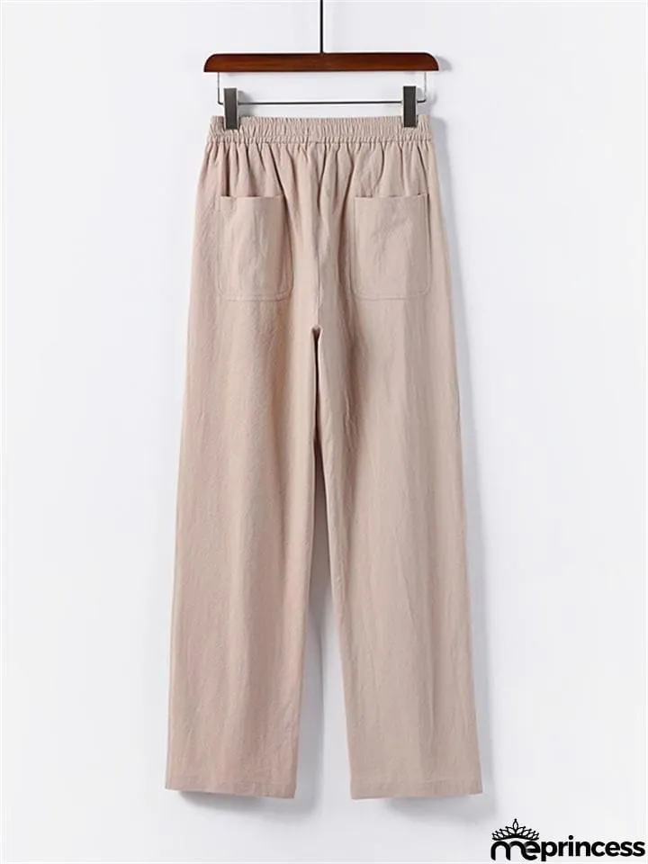Men's Plus Size Straight Casual Simple Style Cotton And Linen Loose Pants