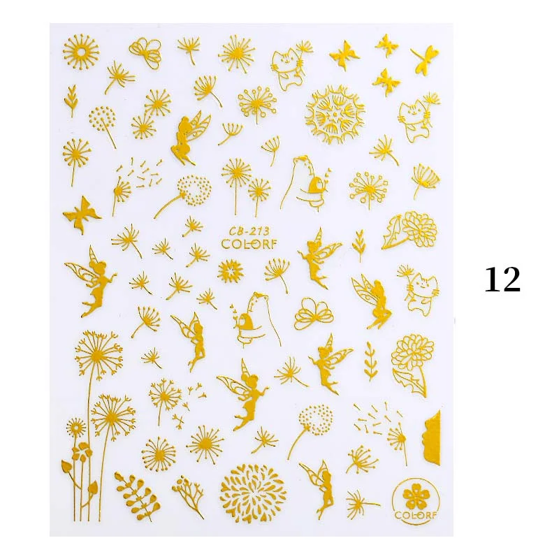 Black White Gold Butterfly 3D Nails Sticker Geometry Decals Flower DIY Decals Designs For Nail Art Manicures Decorations Salon