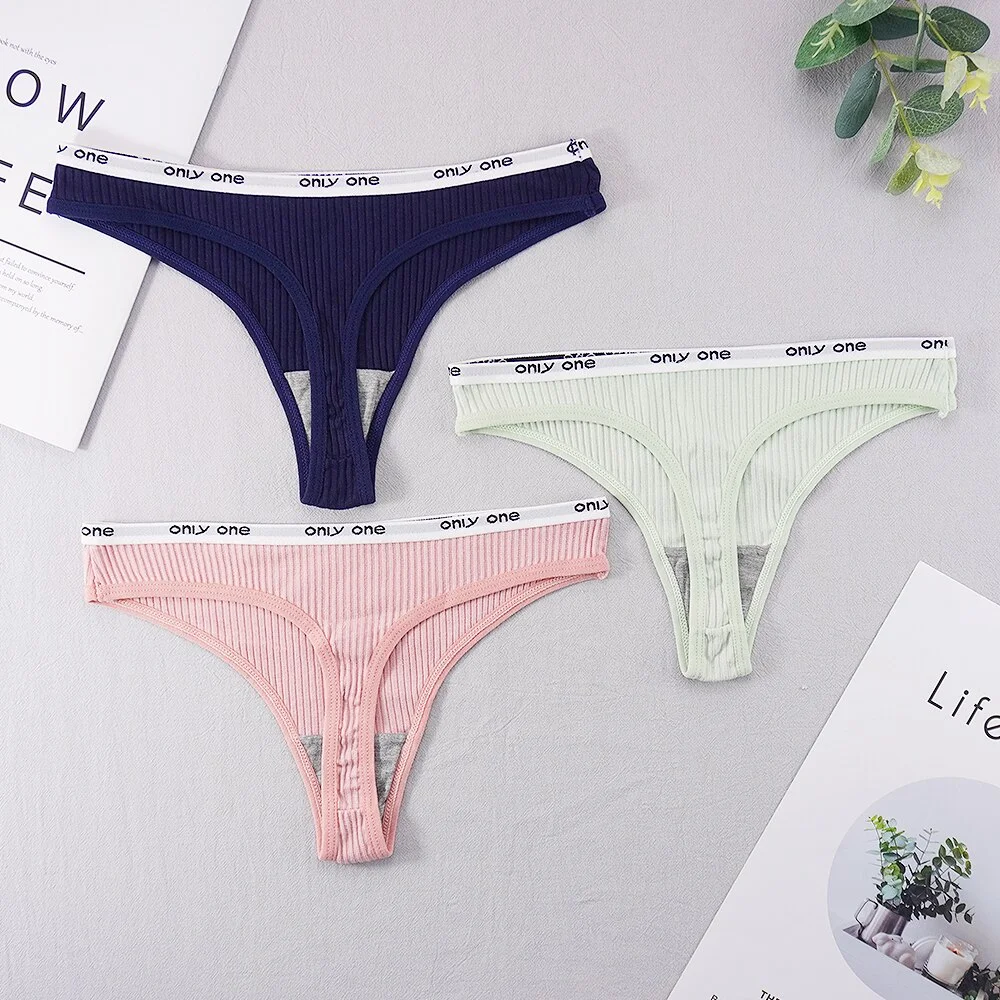 Billionm Sexy Panties for Women Thongs Bikini Ladies Lingerie Underwear Cotton Breathable Sporty Thread Letter Low Rise T Back