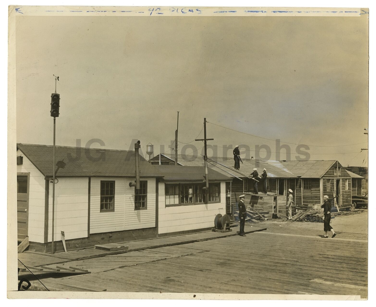 WWII - Original Vintage 8x10 Photo Poster paintinggraph of Sailors Working on a Living Facility