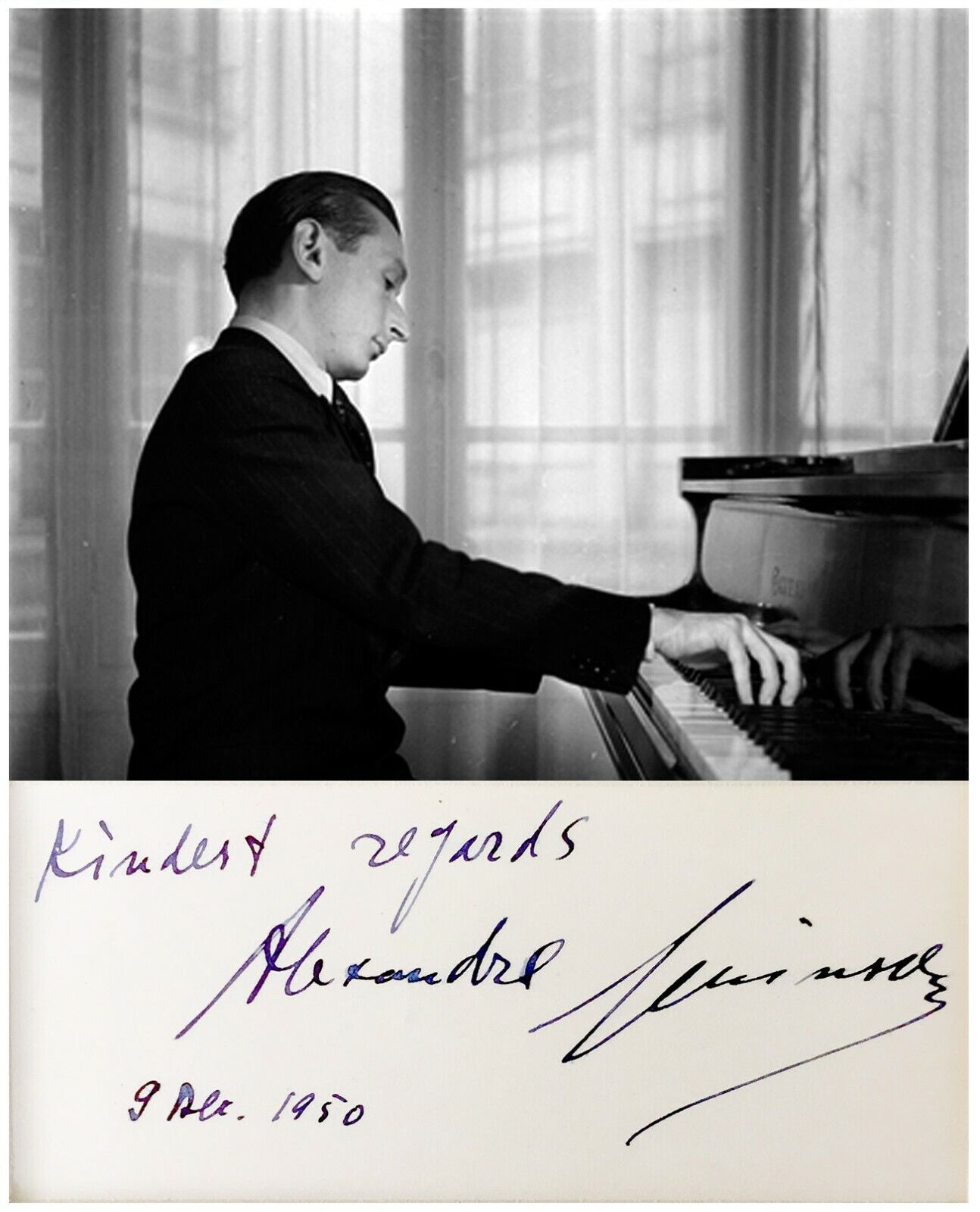 Pianist ALEXANDER UNINSKY Hand SIGNED AUTOGRAPH + Photo Poster painting + MAT Russian CHOPIN