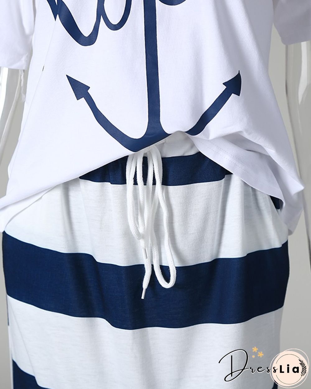 Boat Anchor Print Top & Striped Skirt Sets