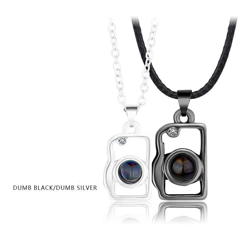 Buzzdaisy Camera BFF Couple Necklace 100 languages I Love You Projection Magnetic Necklaces