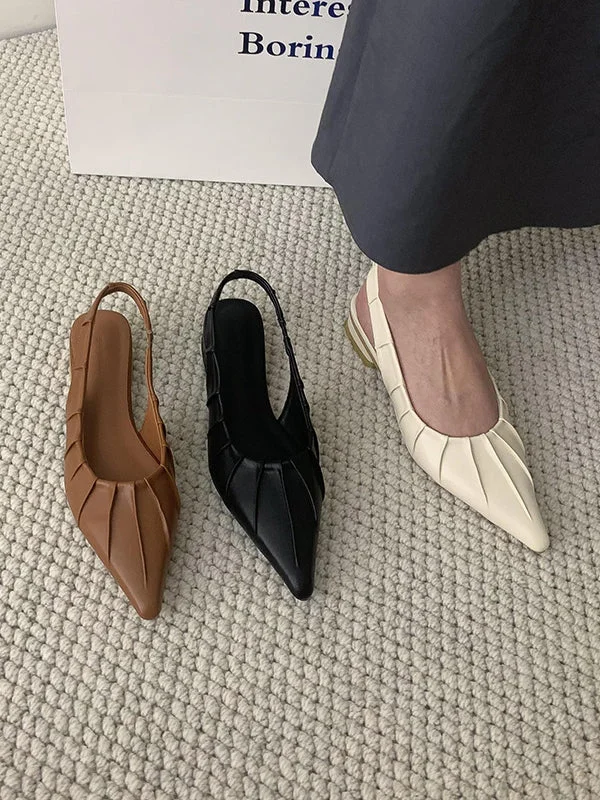 Pleated Pointed-Toe Pure Color Split-Joint Sling Shoes Sandals
