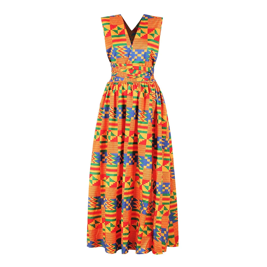 Brownm African Wear Printed Multi-wear Sexy Lace-up Dresses
