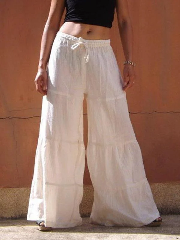 Plus Size Loose Solid Color Wide Leg Pants Elastic Waist Fashion Trousers-Mayoulove