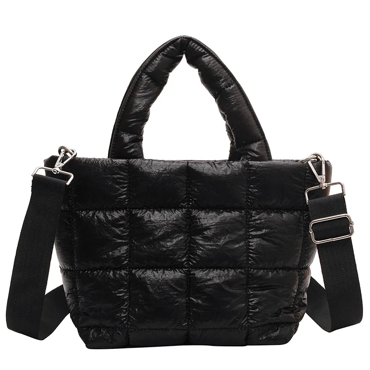 Women Shoulder Bags Fashion Quilted Travel Nylon Tote Bags Handbags (Black)