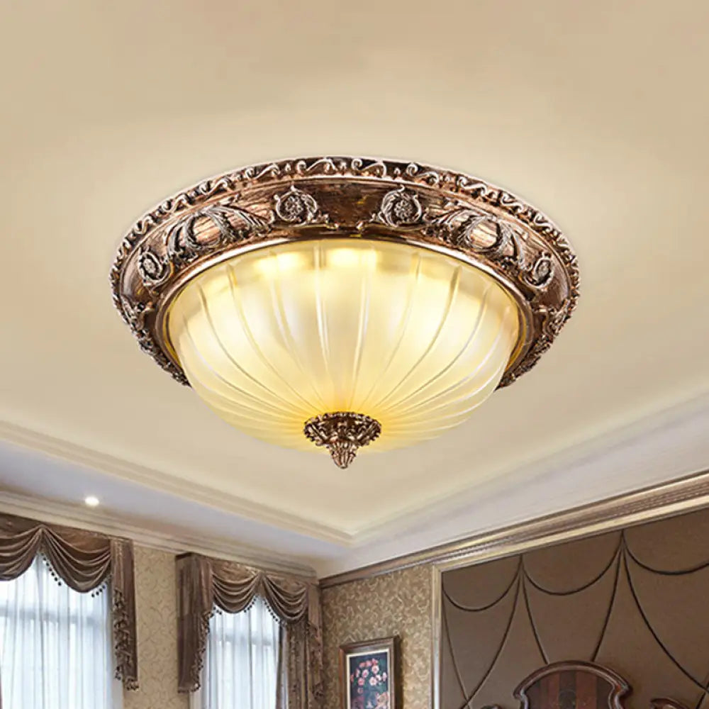 Ribbed Frosted Glass Led Flush Mount Ceiling Light In Traditional Brown - 14&rsquo;/16&rsquo;/19.5 / 14&rsquo;