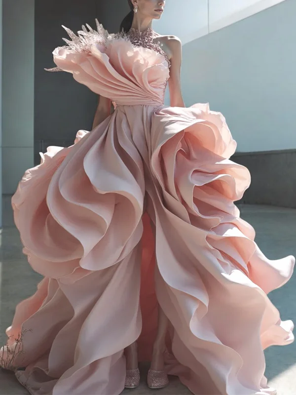 Three-dimensional Shape Solid Color Maxi Dress