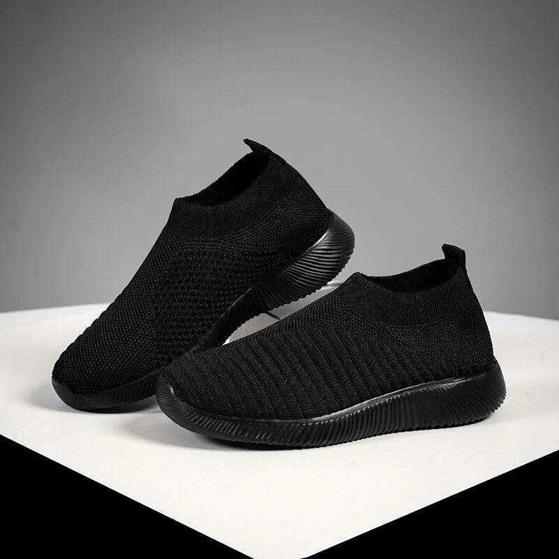 2021 new Women Spring Summer Soft Sneaker Knitted Mesh Vulcanized Shoes Casual Slip on Flat Walking Footwear Zapatos De Mujer