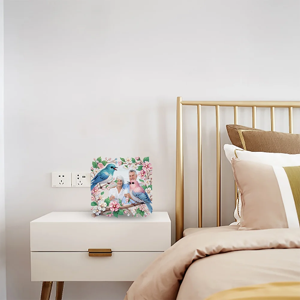 5D DIY Flower Bird Acrylic Special Shape Rhinestone Tabletop Photo Frame Kit