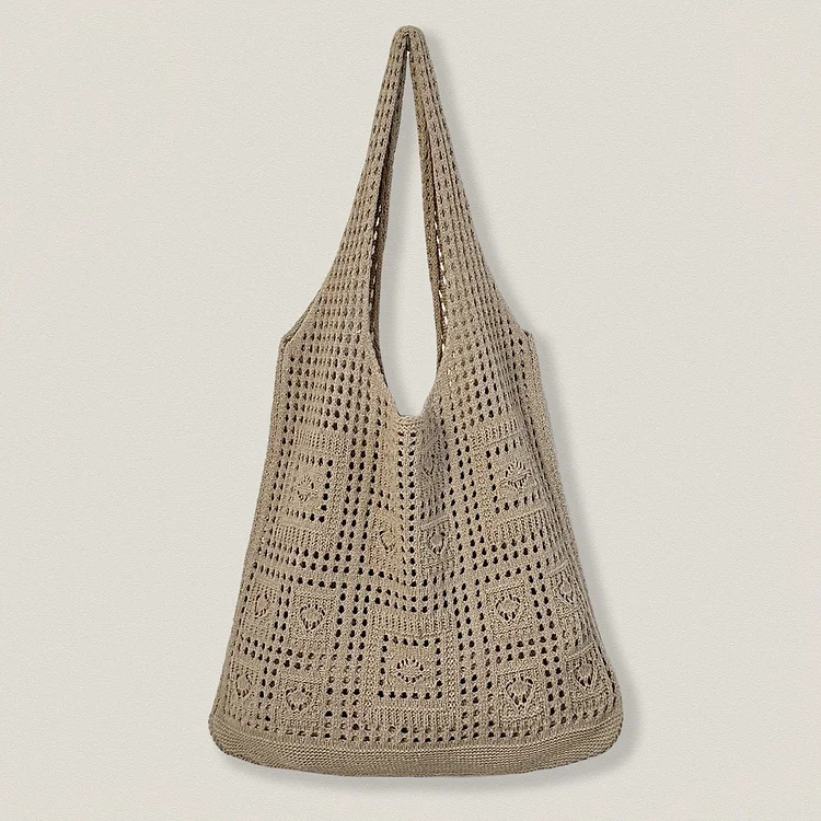 Lulusnow Handmade Beige Beach Summer Bag Vintage Foldable Handbag for Travel Crochet Shoulder Bag  Minimalist Lifestyle