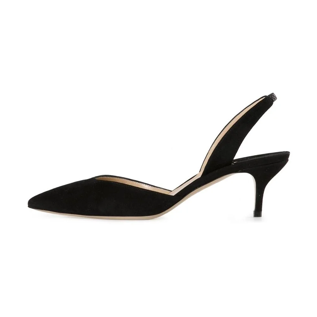 Black Faux Suede Pointed Slingback Classy Pumps with Kitten Heel