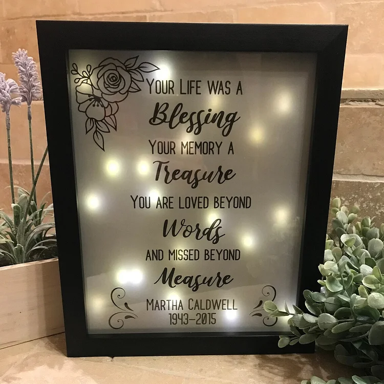 Your Life Was A Blessing Personalized Memorial Frame Lighted Shadow Box Memorial Gift