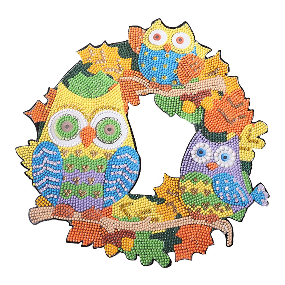 DIY Diamond Painting Wreath Handmade Craft Rhinestone Garland (Owl)