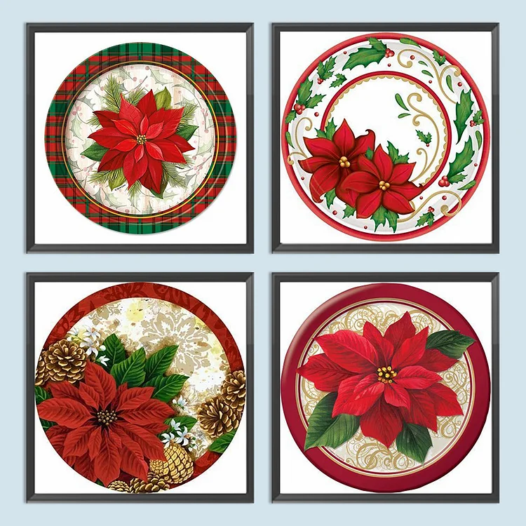 5D Diamond Painting Red Poinsettia Candles Kit