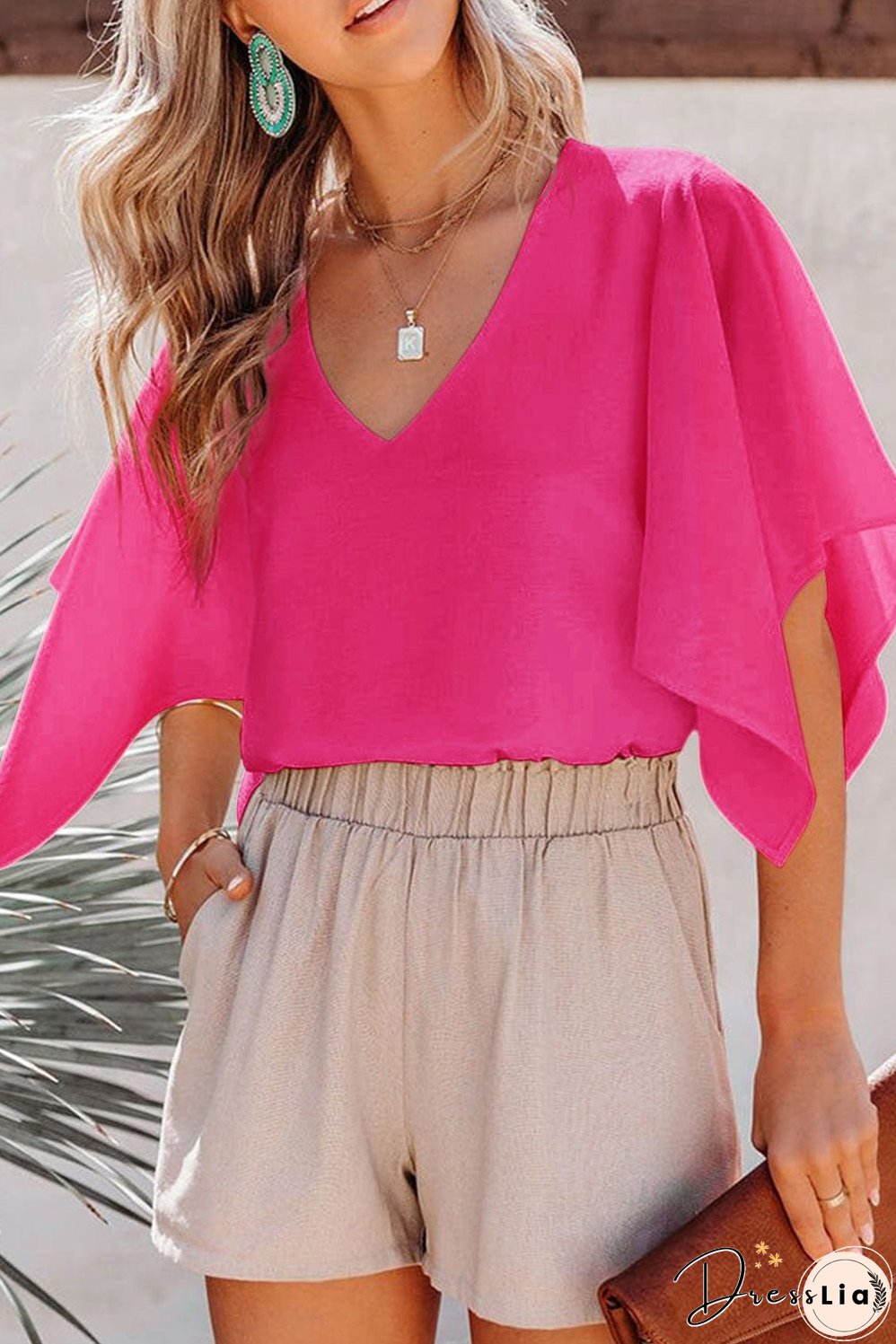 Casual V Neck Long Sleeve Shirt